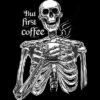 Junior's Design By Humans Halloween Skeleton Drinking Coffee. But First Coffee By MelazergDesign T-Shirt -Avenue Clothing Shop GUEST 9fd080ab 3d64 4443 9c18 483ef2866b95