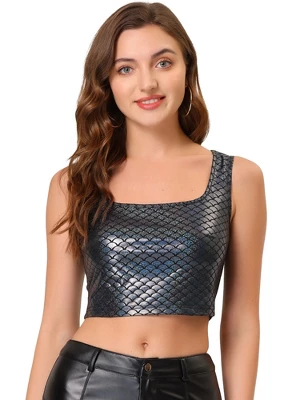 Allegra K Women's U Neck Sleeveless Party Clubwear Shiny Metallic Crop Tank Tops 16 Allegra K Women's U Neck Sleeveless Party Clubwear Shiny Metallic Crop Tank Tops - Image 14