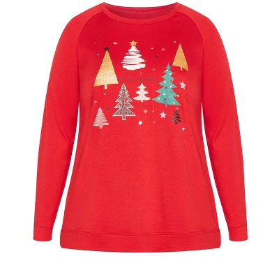 Women's Plus Size Multi Tree Sweat Top - Red | AVENUE 6 Women's Plus Size Multi Tree Sweat Top - Red | AVENUE - Image 4