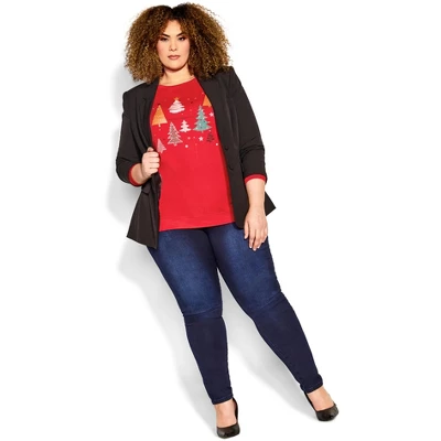 Women's Plus Size Multi Tree Sweat Top - Red | AVENUE 4 Women's Plus Size Multi Tree Sweat Top - Red | AVENUE - Image 2