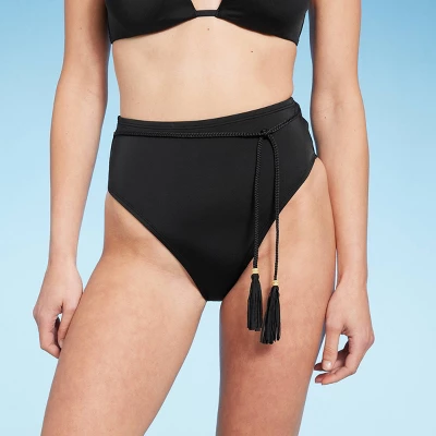 Women's High Waist High Leg Bead Detail Belted Bikini Bottom - Shade & Shore™ Black 7 Women's High Waist High Leg Bead Detail Belted Bikini Bottom - Shade & Shore™ Black - Image 5