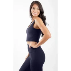90 Degree By Reflex Womens Fitted V Neck Cropped Tank Top - Dark Navy - XX Large