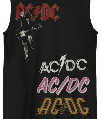 AC/DC ACDC Random Placement Logos Crew Neck Sleeveless Adult Black Muscle Tank Top 3 AC/DC ACDC Random Placement Logos Crew Neck Sleeveless Adult Black Muscle Tank Top