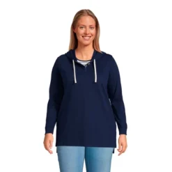 Lands' End Women's Long Sleeve Heavyweight Jersey Button Front Hoodie Tunic -Avenue Clothing Shop GUEST ad4ee4f0 d39b 41e0 b87b c0a92ed62c2c