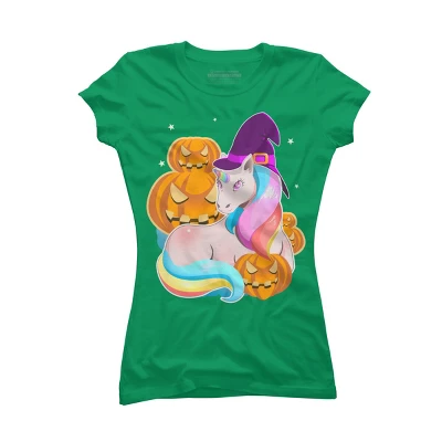 Junior's Design By Humans Cute Unicorn With Jack O Lantern Halloween T Shirt By Thebeardstudio T-Shirt 6 Junior's Design By Humans Cute Unicorn With Jack O Lantern Halloween T Shirt By Thebeardstudio T-Shirt - Image 4