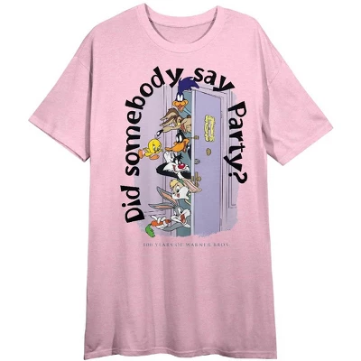 WB 100: Looney Tunes Mashups Looney Friends Crew Neck Short Sleeve Cradle Pink Women's Night Shirt 4 WB 100: Looney Tunes Mashups Looney Friends Crew Neck Short Sleeve Cradle Pink Women's Night Shirt - Image 2