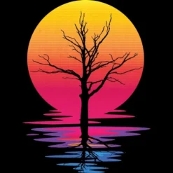 Junior's Design By Humans Lone Tree Retro Spring Sunset By Kirikpantai T-Shirt