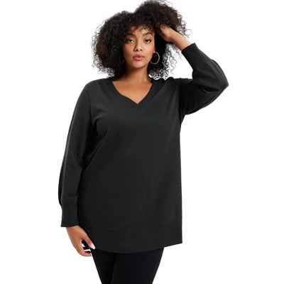 June + Vie By Roaman's Women’s Plus Size V-Neck French Terry Sweatshirt 3 June + Vie By Roaman's Women’s Plus Size V-Neck French Terry Sweatshirt