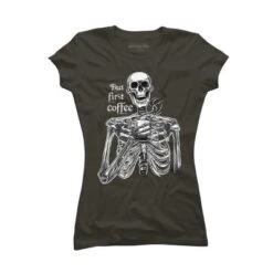 Junior's Design By Humans Halloween Skeleton Drinking Coffee. But First Coffee By MelazergDesign T-Shirt -Avenue Clothing Shop GUEST c4d9699a 4bd2 4780 9fd5 ec6a1cd8b279