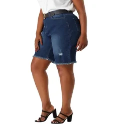 Agnes Orinda Women's Plus Size Denim Shorts Mid Rise Ripped Frayed Bermuda Jean Shorts -Avenue Clothing Shop GUEST ca5a2093 a382 4950 8314 fb169a521e3e