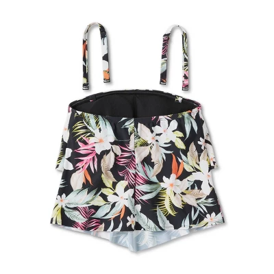 Women's Tropical Print Tiered Bandeau Tankini Top - Kona Sol™ Black 7 Women's Tropical Print Tiered Bandeau Tankini Top - Kona Sol™ Black - Image 5