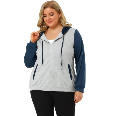 Agnes Orinda Women's Plus Size Casual Hood Color Block Zip Up Hoodie Jacket With Pocket 8 Agnes Orinda Women's Plus Size Casual Hood Color Block Zip Up Hoodie Jacket With Pocket - Image 6