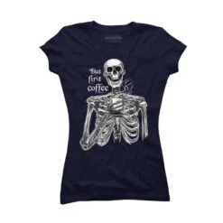 Junior's Design By Humans Halloween Skeleton Drinking Coffee. But First Coffee By MelazergDesign T-Shirt -Avenue Clothing Shop GUEST d1268d18 a187 4268 ba83 4af4f235210c