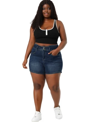 Agnes Orinda Women's Denim Plus Size High Waist With Pockets Stretchy Jean Shorts 4 Agnes Orinda Women's Denim Plus Size High Waist With Pockets Stretchy Jean Shorts - Image 2