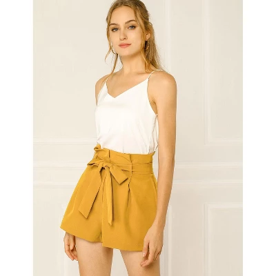 Allegra K Women's High Waist Bow Tie Short Paper Bag Shorts 4 Allegra K Women's High Waist Bow Tie Short Paper Bag Shorts - Image 2