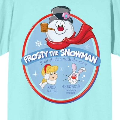 Frosty The Snowman Oval Art With Characters And Title Logo Women's Celadon Graphic Tee 3 Frosty The Snowman Oval Art With Characters And Title Logo Women's Celadon Graphic Tee