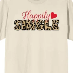 Bioworld Valentine's Day Happily Single Crew Neck Short Sleeve Women's Natural T-shirt