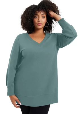 June + Vie By Roaman's Women’s Plus Size V-Neck French Terry Sweatshirt 6 June + Vie By Roaman's Women’s Plus Size V-Neck French Terry Sweatshirt - Image 4