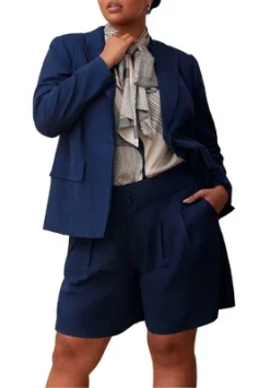 ELOQUII Women’s Plus Size High Waisted Linen Blend Short