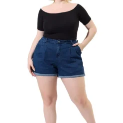 Agnes Orinda Women's Plus Size Jean Short Zipper Roll Up Hem Stretched Denim Shorts -Avenue Clothing Shop GUEST e4a6e923 0d98 4a73 a087 0bb584d7ee7a