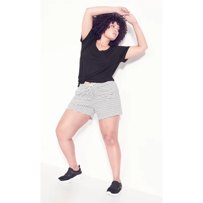 Women's Plus Size Knit Tie Stripe Short - Cream | ZIM & ZOE 5 Women's Plus Size Knit Tie Stripe Short - Cream | ZIM & ZOE - Image 3