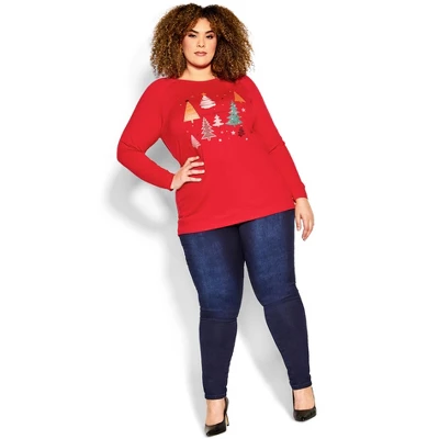 Women's Plus Size Multi Tree Sweat Top - Red | AVENUE 12 Women's Plus Size Multi Tree Sweat Top - Red | AVENUE - Image 10
