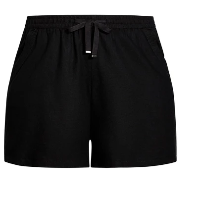 Women's Plus Size Linen Blend Short - Black | EVANS 4 Women's Plus Size Linen Blend Short - Black | EVANS - Image 2