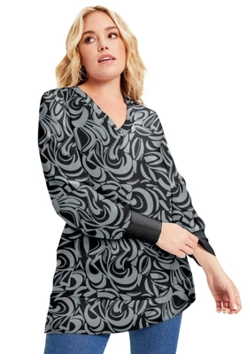 June + Vie By Roaman's Women’s Plus Size V-Neck French Terry Sweatshirt 7 June + Vie By Roaman's Women’s Plus Size V-Neck French Terry Sweatshirt - Image 5