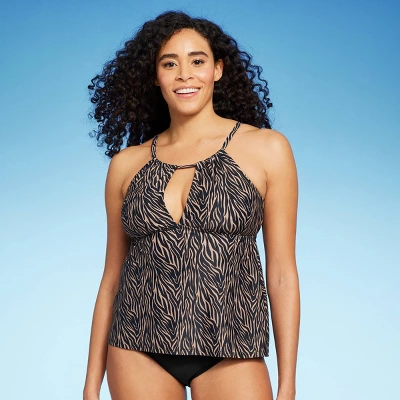 Women's Zebra Print High Neck Tankini Top - Kona Sol™ Brown 4 Women's Zebra Print High Neck Tankini Top - Kona Sol™ Brown - Image 2