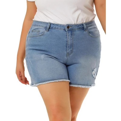 Agnes Orinda Women's Plus Size Jean High Waisted Raw Hem Stretched Distressed Denim Short 9 Agnes Orinda Women's Plus Size Jean High Waisted Raw Hem Stretched Distressed Denim Short - Image 7