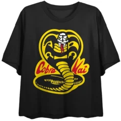 Cobra Kai Yellow And Black Cobra Women's Black 21" Cropped T-shirt -Avenue Clothing Shop GUEST f738b2b7 fa98 434e a505 e4e8574092b0