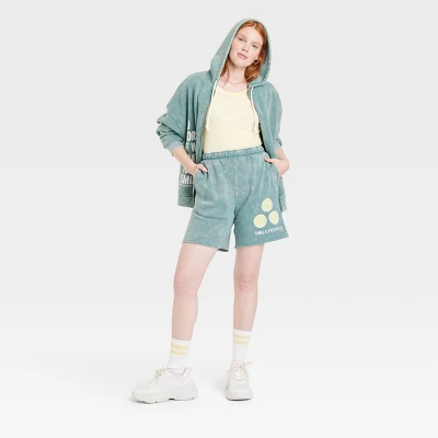 Women's SmileyWorld What Makes You Smile Graphic Shorts - Green 4 Women's SmileyWorld What Makes You Smile Graphic Shorts - Green - Image 2