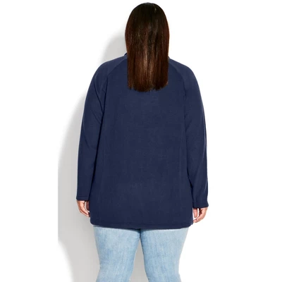 Women's Plus Size Polar Fleece Pocket Tunic - Navy | AVENUE 3 Women's Plus Size Polar Fleece Pocket Tunic - Navy | AVENUE