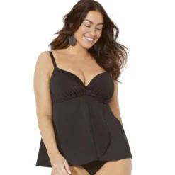 Swimsuits For All Women’s Plus Size Bra Sized Faux Flyaway Underwire Tankini Top